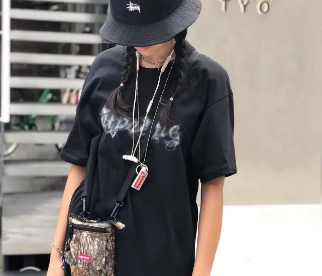 Black XL Smoke Smoke M L White T-shirt Season Tee 19FW Logo Opening Short sleeved S 0813